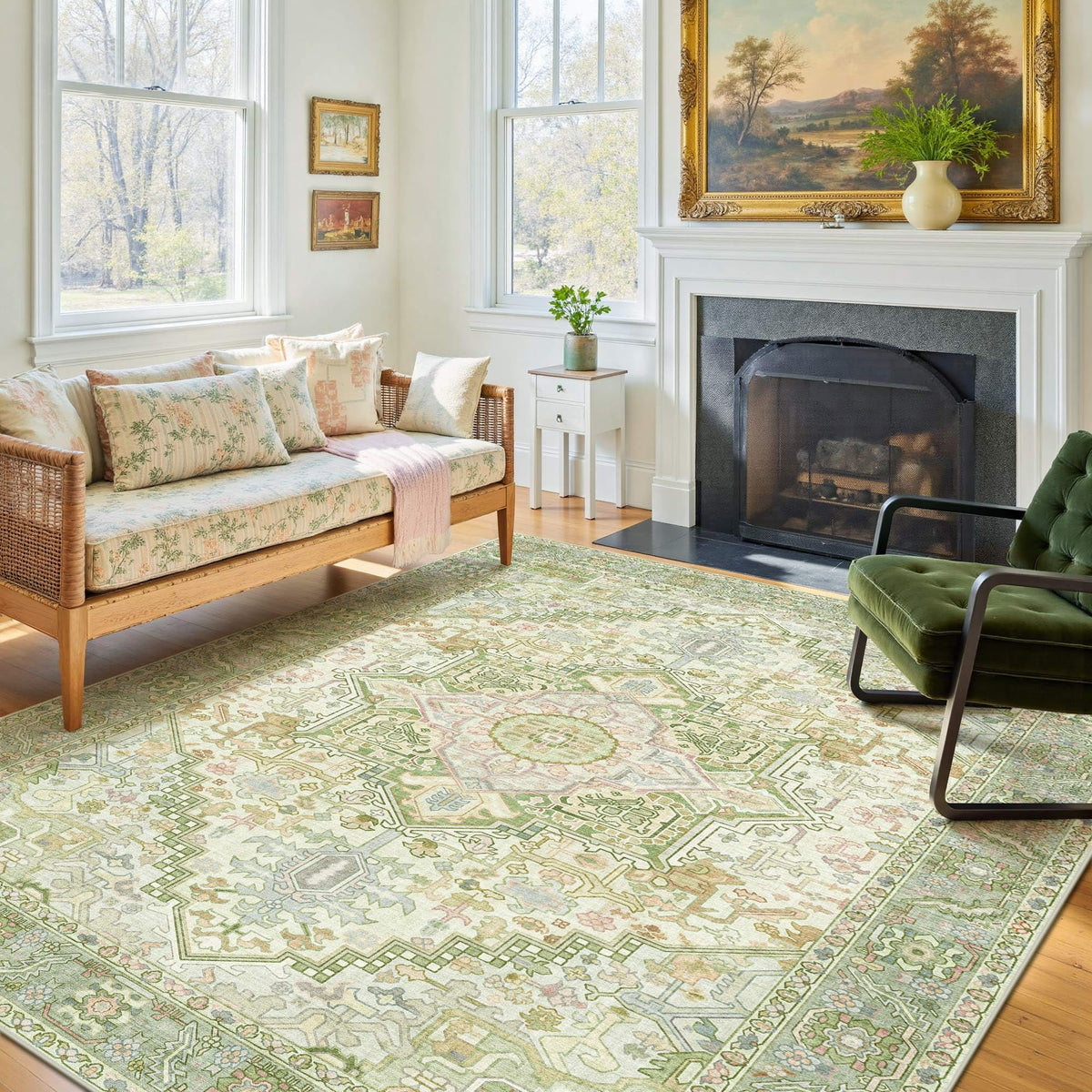 Kokia 9x12 Washable Area Rugs Maroon with Vintage Orient Design, Soft Rug for Living Room or Bedroom, Non-Slip Low Pile Stain Resistance Features, Distressed Medallion Pattern