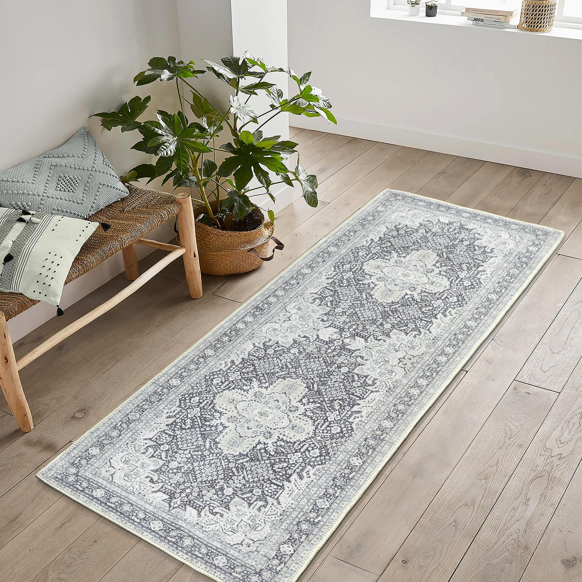 Bloom Rugs Washable Non-Slip 8' x 10' Rug - Gray/Charcoal/Blue Modern Abstract Area Rug for Living Room, Bedroom, Dining Room, and Kitchen - Exact Size: 8' x 10'