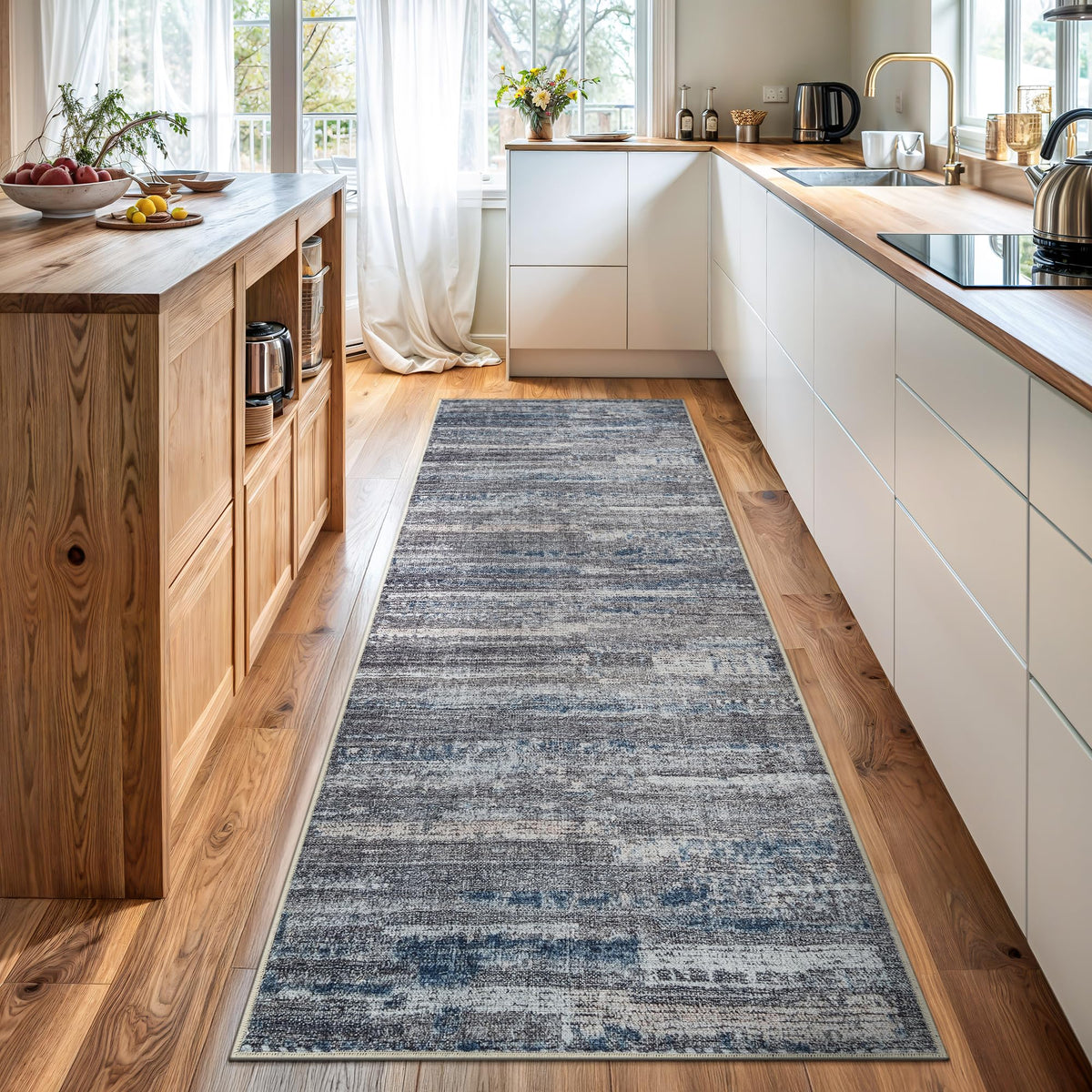 Bloom Rugs Washable Non-Slip 8' x 10' Rug - Gray/Charcoal/Blue Modern Abstract Area Rug for Living Room, Bedroom, Dining Room, and Kitchen - Exact Size: 8' x 10'