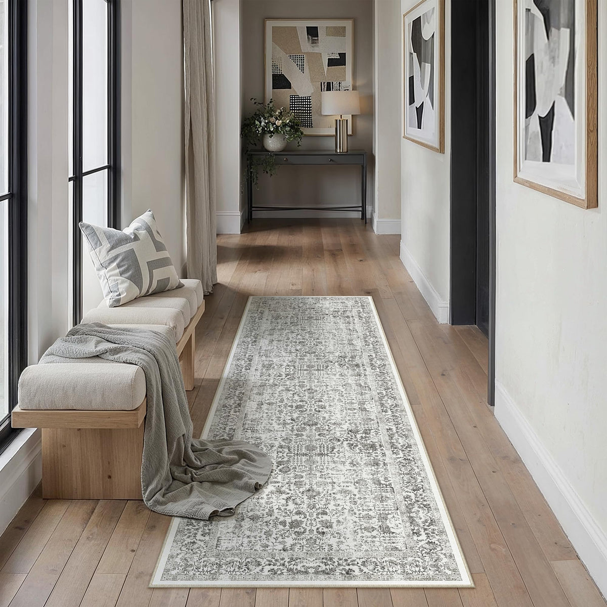 PureCozy Beige Area Rug 5x7 Vintage Farmhouse Floral