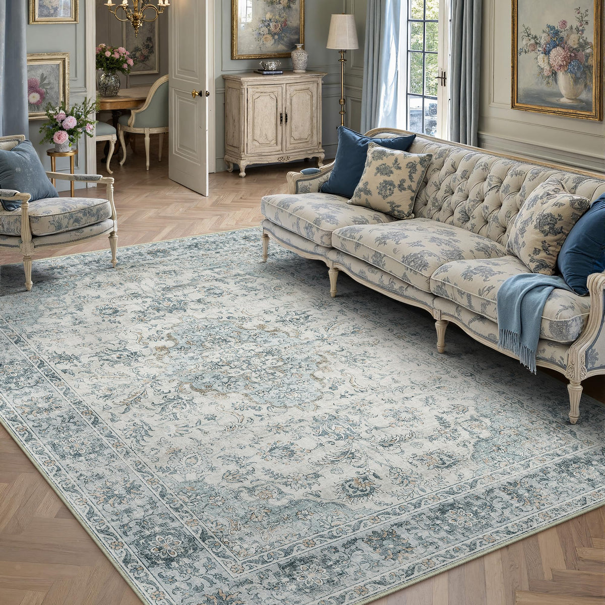 HUGEAR 2x6 Brown Vintage Floral Washable Runner Rug for Hallway