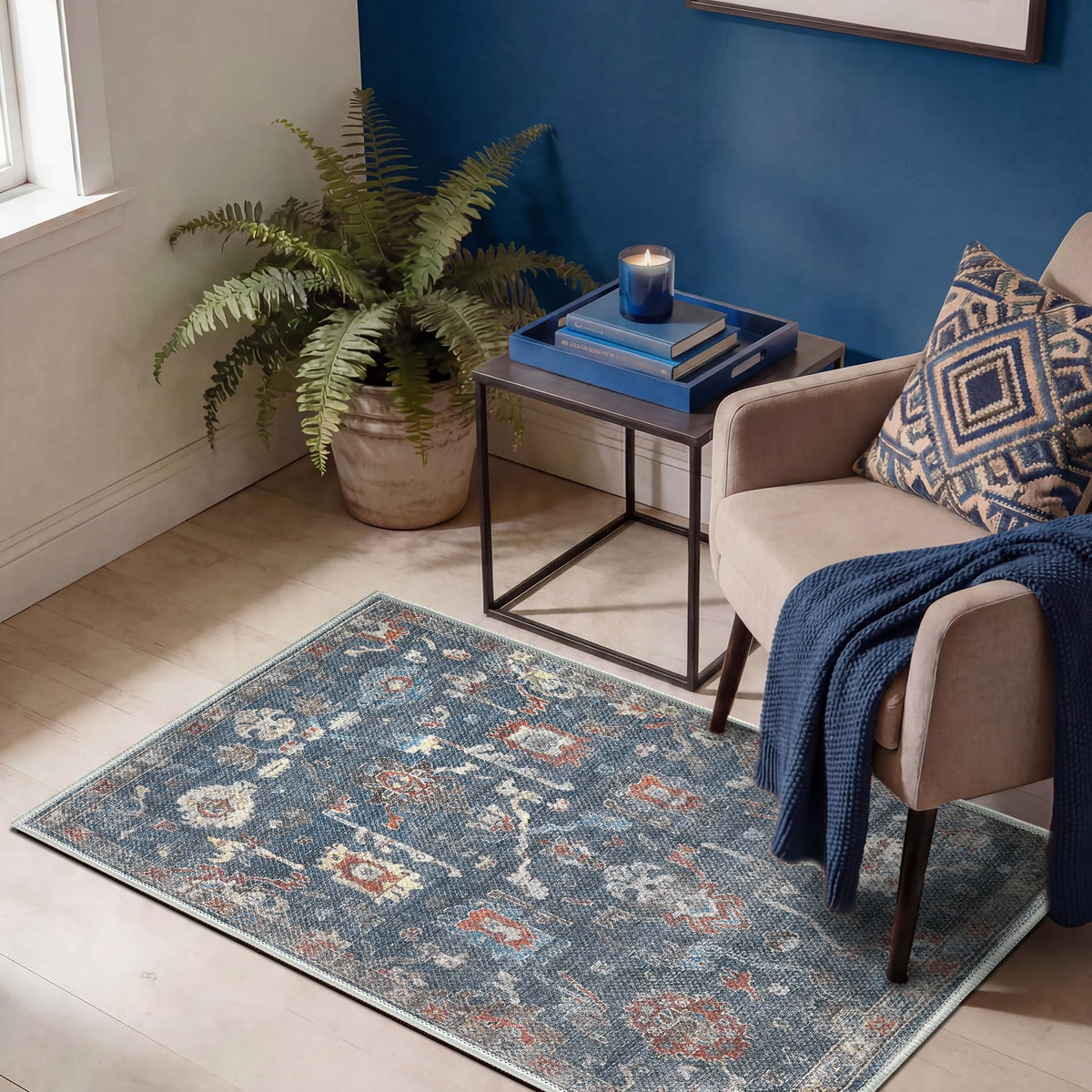 Keen Home Design Vintage Washable Area Rug, Non-Slip Low Pile, 5x7