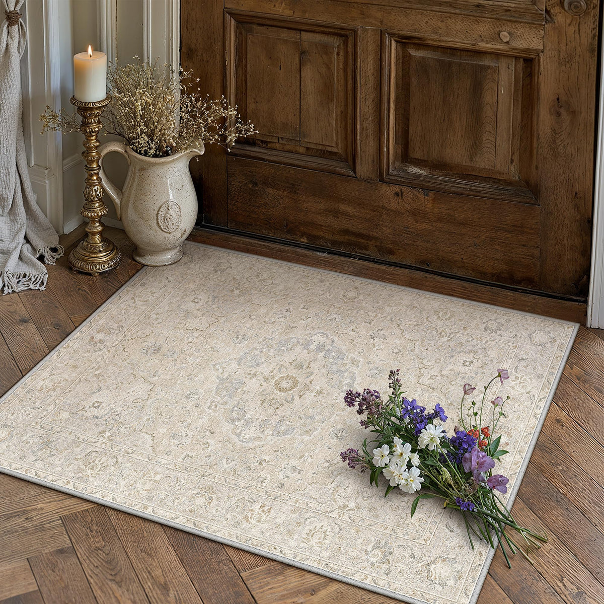 8x10 Beige Area Rug Vintage Carpet
