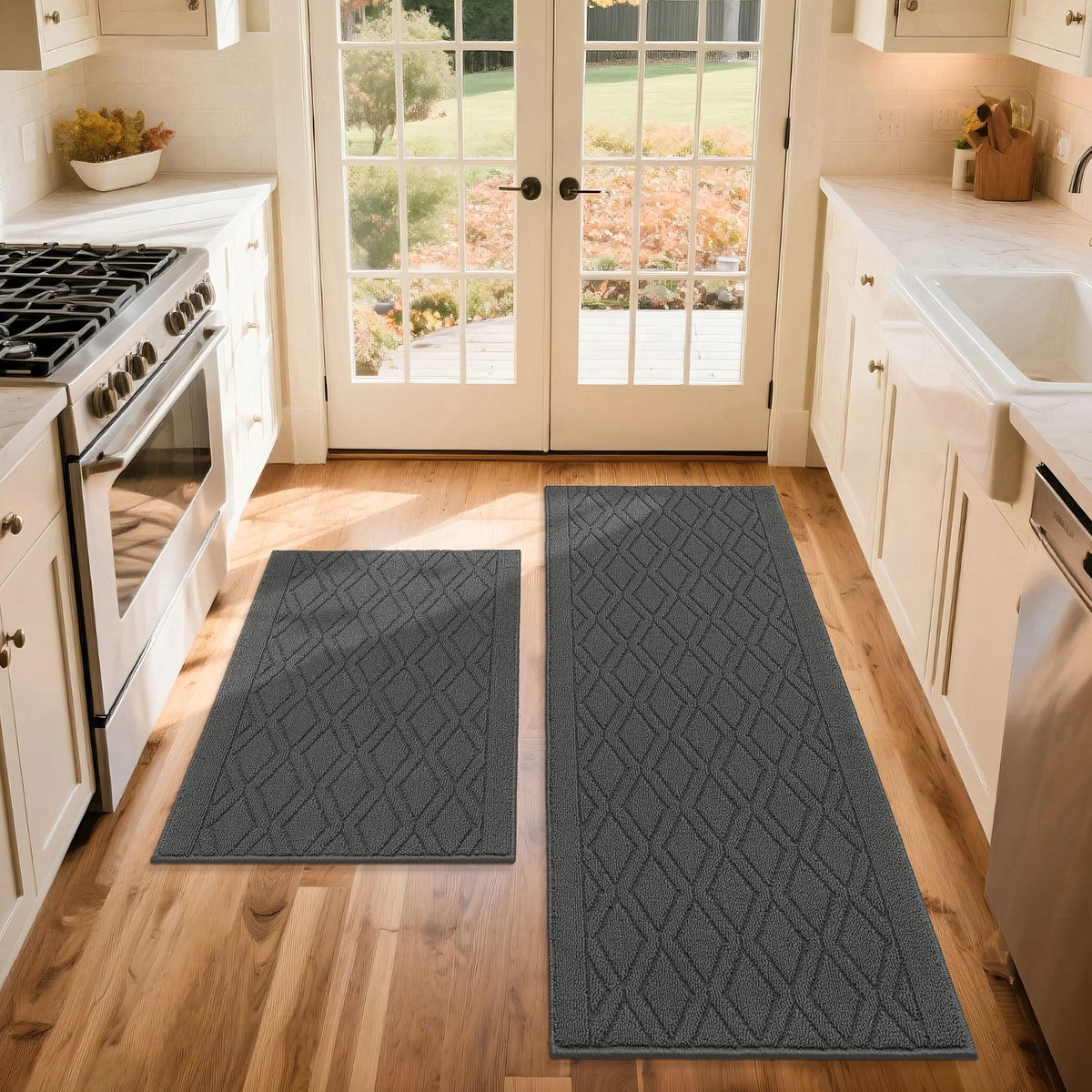 COSY HOMEER 48x20Inch/30X20Inch Kitchen Rug Mats,Grey
