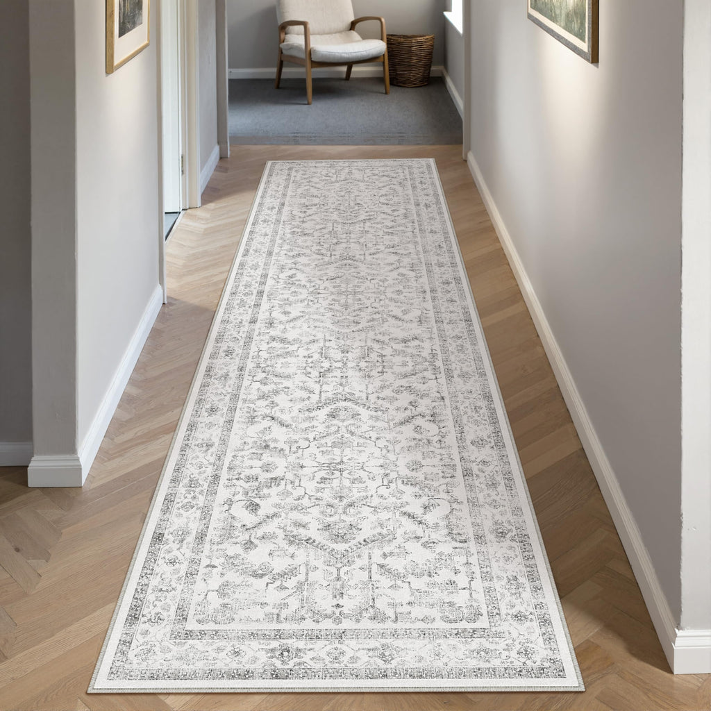 PureCozy Beige Area Rug 5x7 Vintage Farmhouse Floral