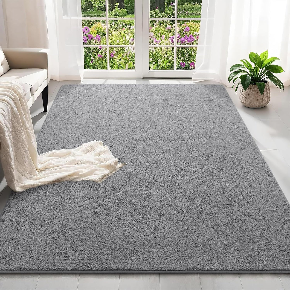 6x9 Feet Grey Area Rugs for Bedroom, Indoor Washable Memory Foam Rug for Living Room, Modern Aesthetic Minimalist Non-Slip Carpets for Kids Boys Girls Adults Dorm Home Decor