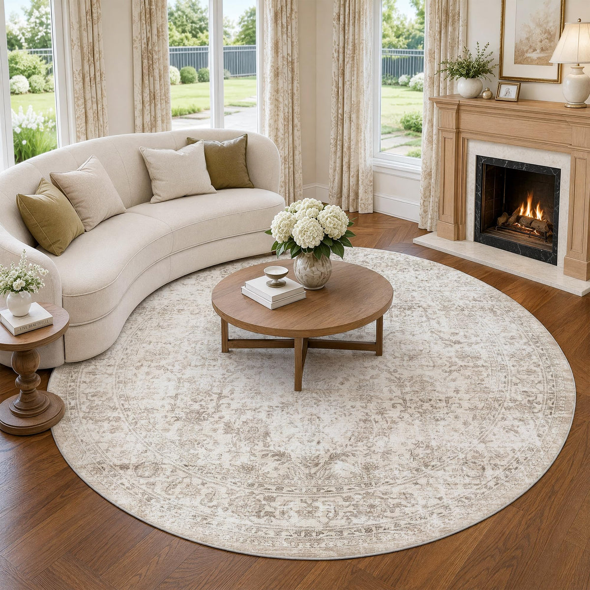 FMFUNCTEX 5x7 Washable Beige Neutral Vintage Retro Area Rug for Living Room