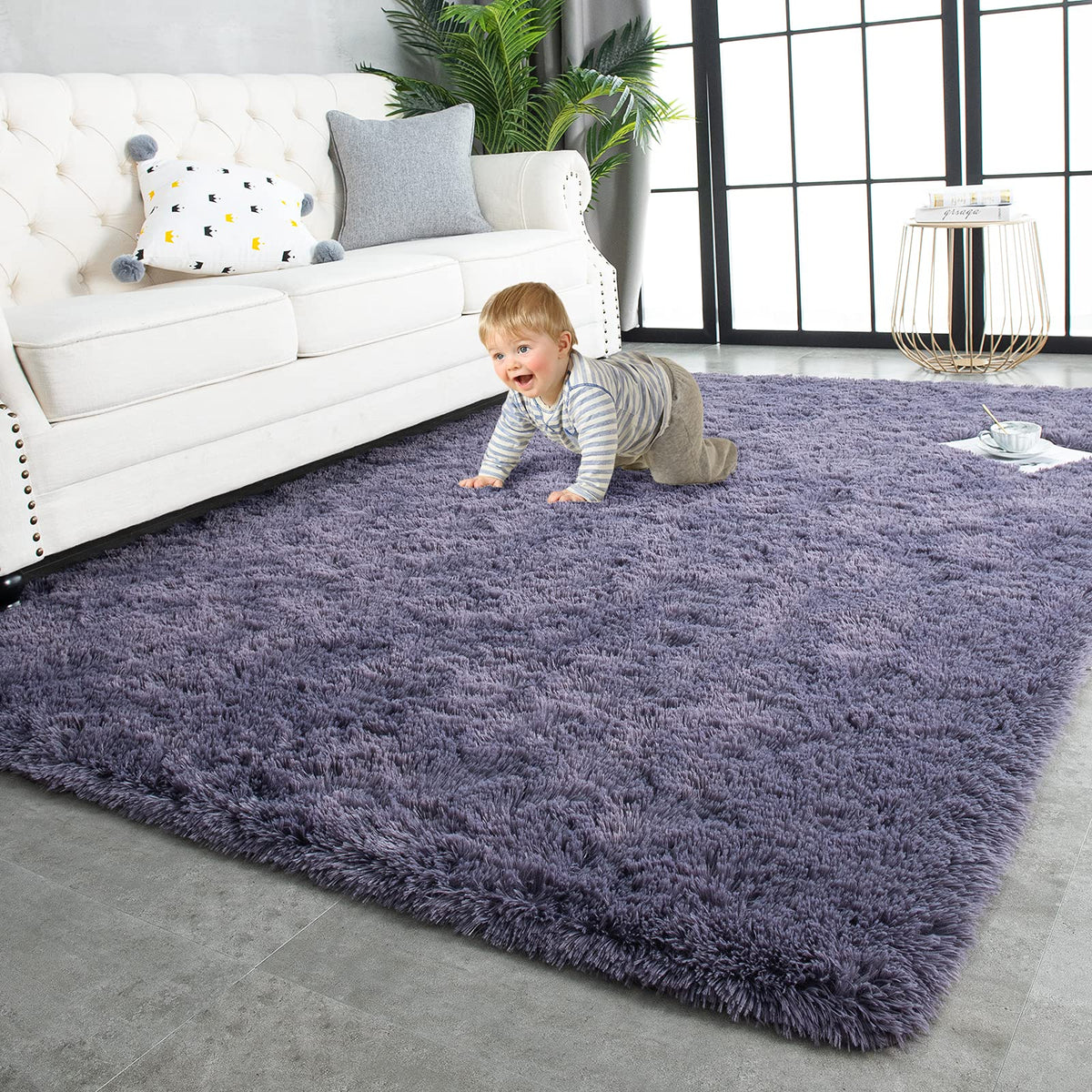 TWINNIS Super Soft Shaggy Rugs Fluffy Carpets, 4x5.9 Feet, Indoor Modern Plush Area Rugs for Living Room Bedroom Kids Room Nursery Home Decor, Upgrade Anti-Skid Rectangular Fuzzy Rug, Grey