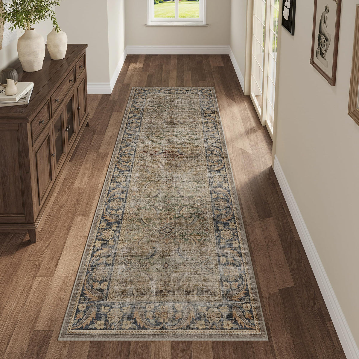FMFUNCTEX 5x7 Washable Beige Neutral Vintage Retro Area Rug for Living Room