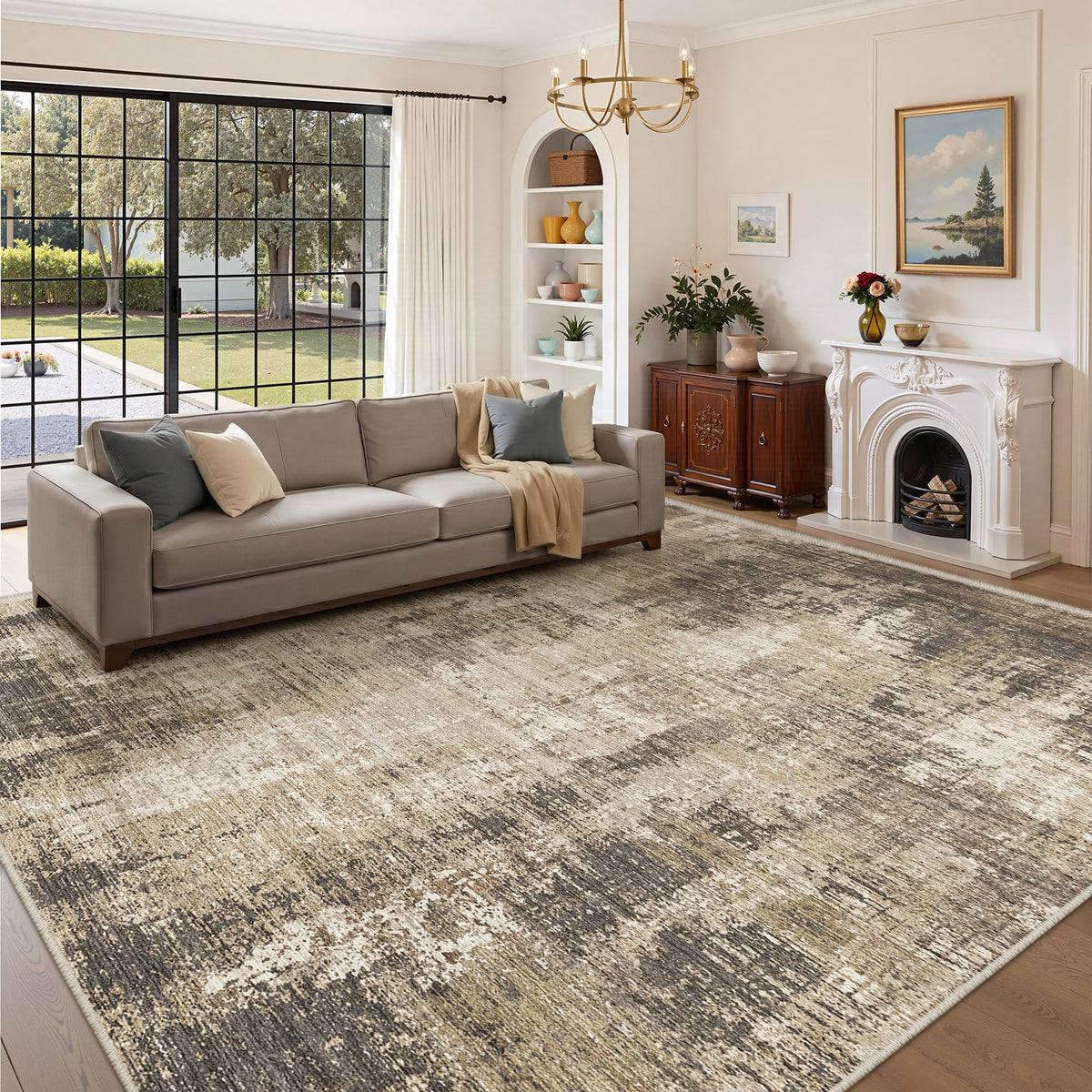 Valenrug Beige 8x10 Area Rugs for Living Room, Large Washable Rug Non Slip