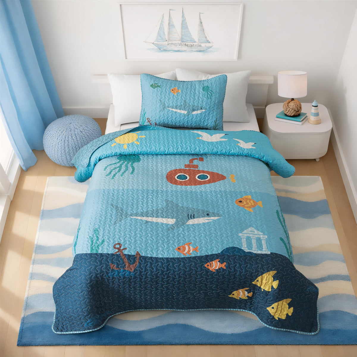 Soul & Lane - Dinosaur Quilt Set, Kids Dino Bedding, Twin with 1 Sham