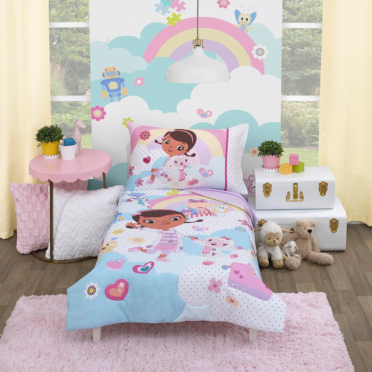 Disney 4 Piece Minnie's Fluttery Friends Toddler Bedding Set, Lavender