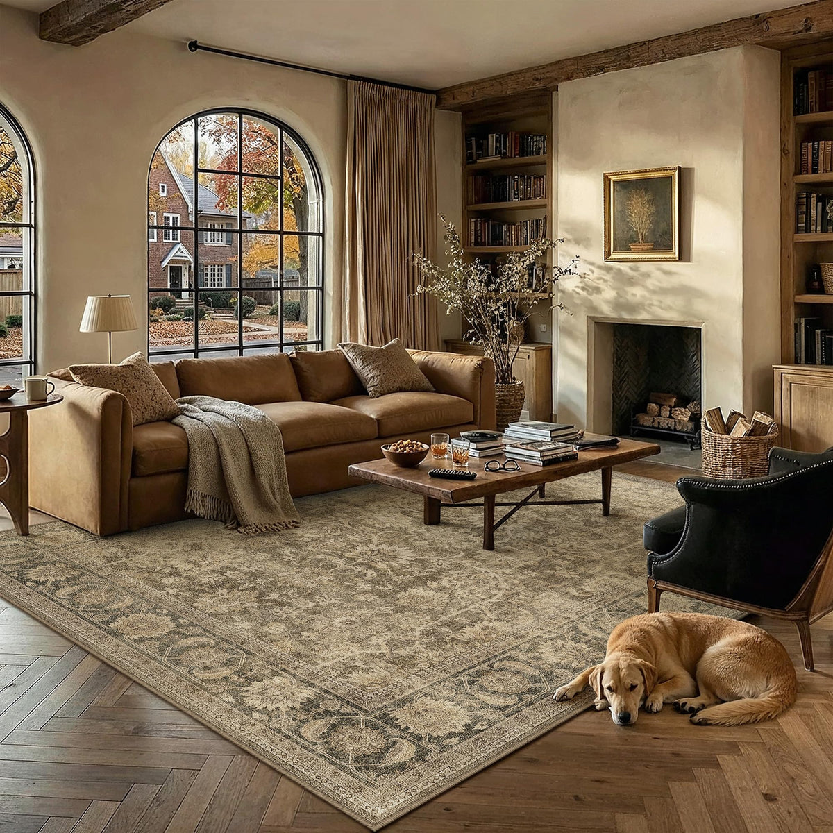 PureCozy 5x7 Beige Area Rug for Living Room Vintage Distressed