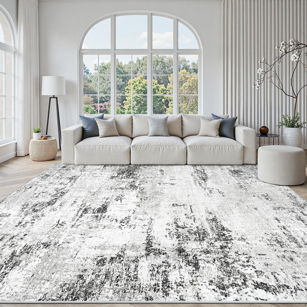 5x7 Area Rugs for Living Room Large Washable Abstract Rug White Gray Blue