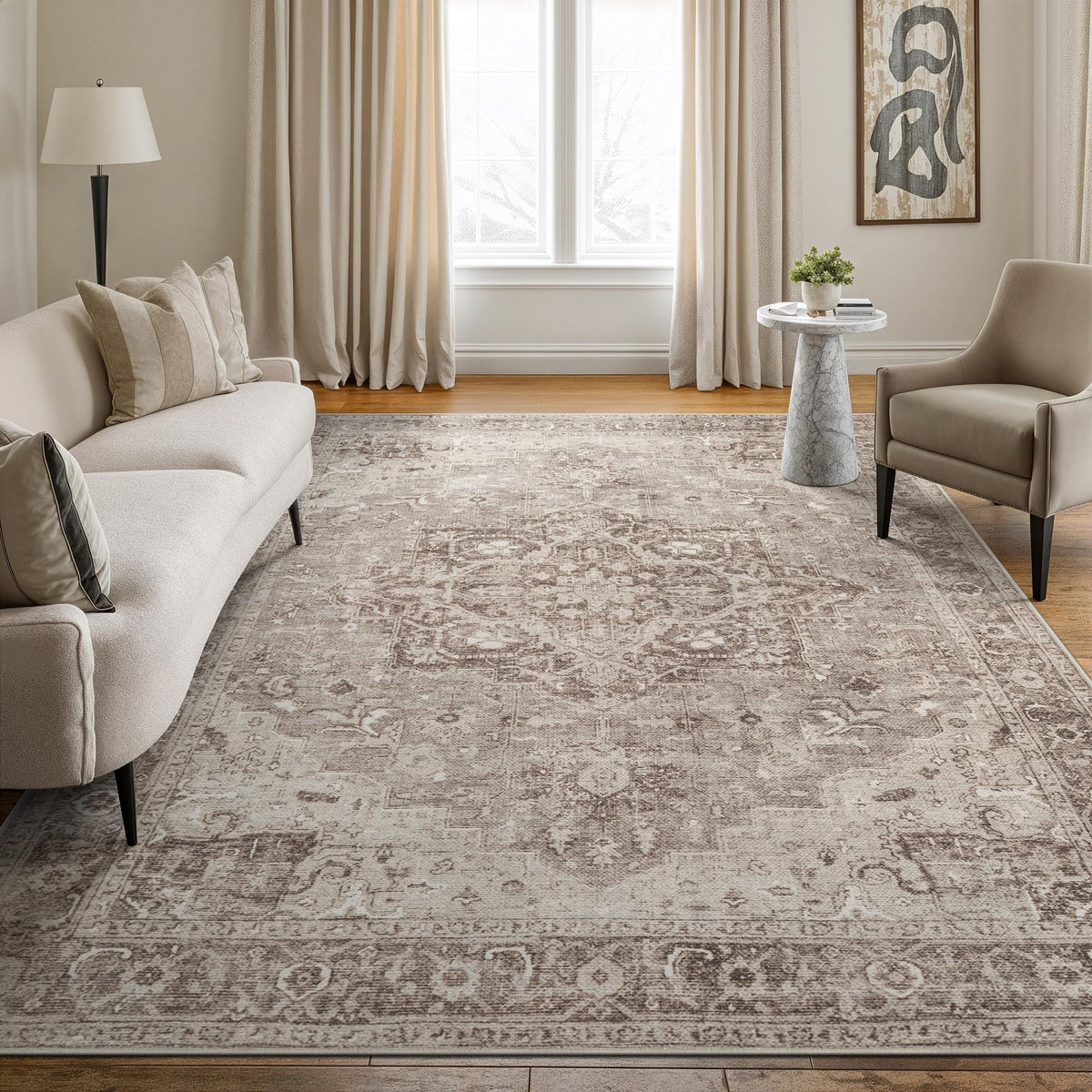 Bloom Rugs Washable Non-Slip 8' x 10' Rug - Gray/Charcoal/Blue Modern Abstract Area Rug for Living Room, Bedroom, Dining Room, and Kitchen - Exact Size: 8' x 10'