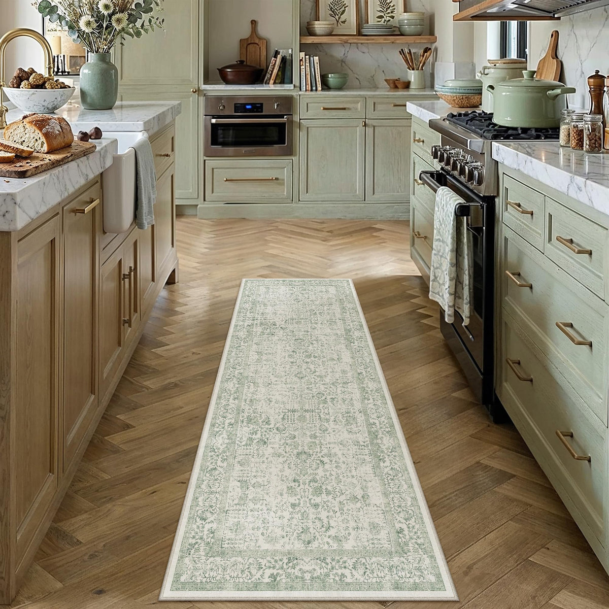 PureCozy Beige Area Rug 5x7 Vintage Farmhouse Floral