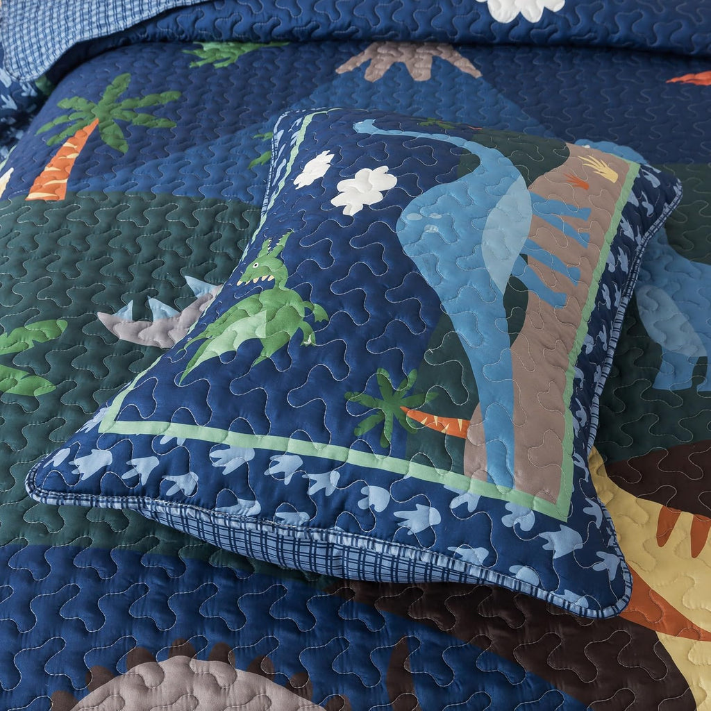 Soul & Lane - Dinosaur Quilt Set, Kids Dino Bedding, Twin with 1 Sham