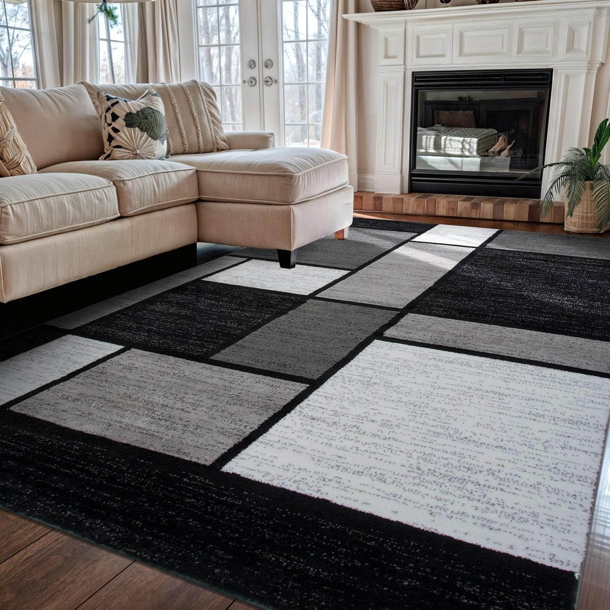 Rugshop Modern Boxes Contemporary Non-Shedding Area Rug Gray 5'3" x 7'3"