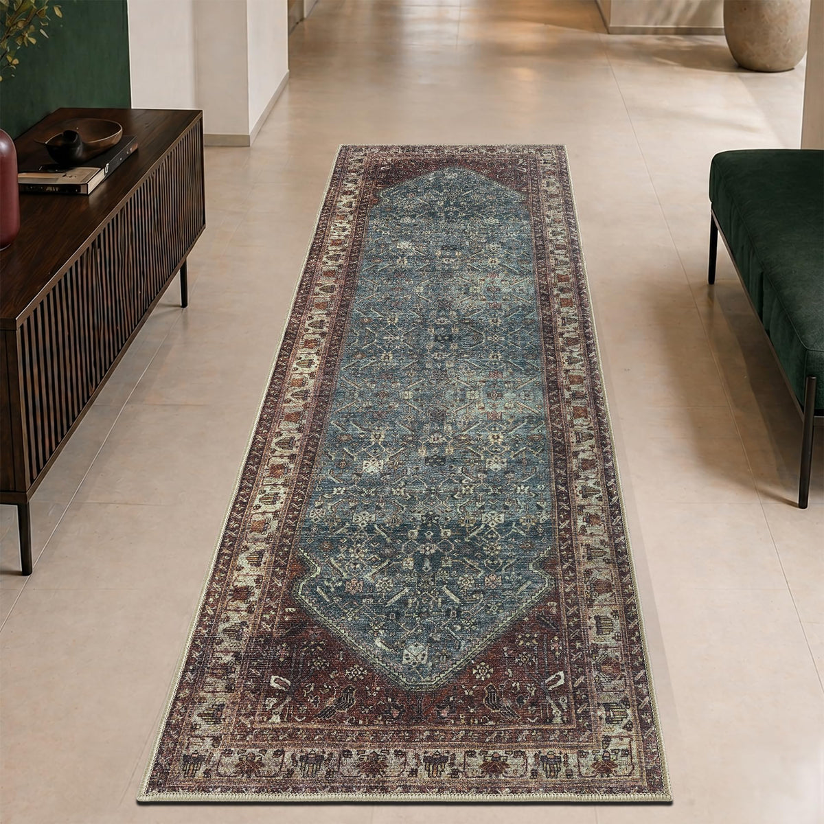Keen Home Design Vintage Washable Entryway Rug, Non-Slip Low Pile, 3x5