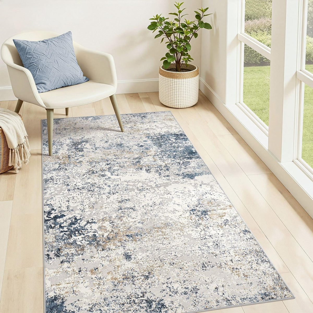 DMOYEST Area Rug Living Room Rugs 5x7 Washable Abstract Beige Blue Carpet