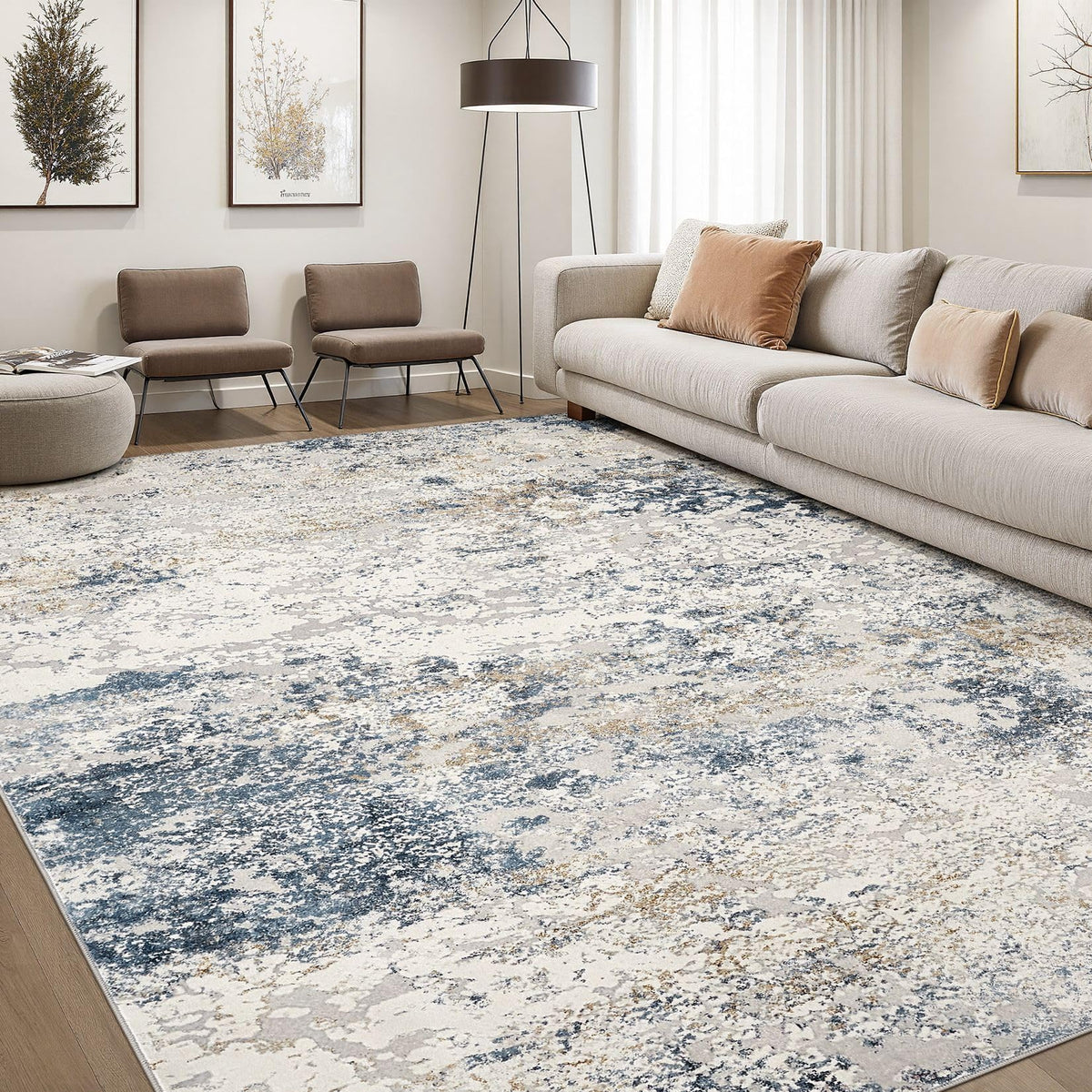 DMOYEST Area Rug Living Room Rugs 5x7 Washable Abstract Beige Blue Carpet
