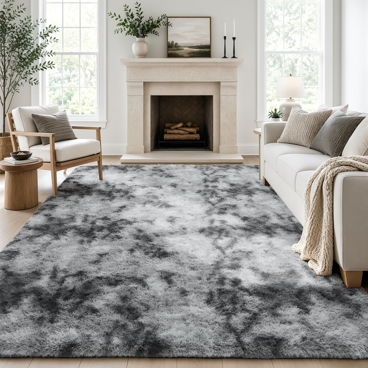 Ophanie Round Rugs 5Ft Ivory Circle Area Rug,Baby Nursery Living Room Bedroom Decor Circular Carpet 5 Foot,Fluffy Fuzzy Shag Plush Cream for Kids Boys Girls Teen with Over 99 pcs Pile fibers