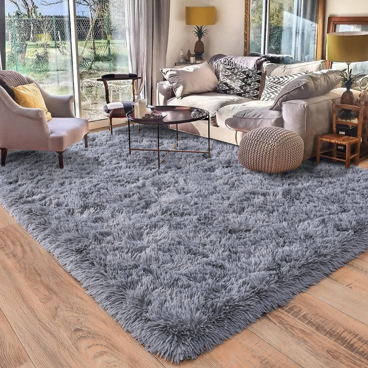 Black Rug for Bedroom, Soft Shaggy Modern Shag 4x6 Area Rugs for Living Room, Upgrade Non-Slip Plush Fluffy Carpet for Kids Boys Girls Room Dorm Home Decor Aesthetic