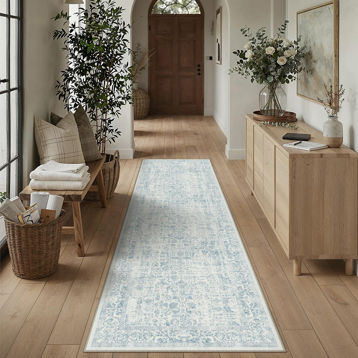 PureCozy Beige Area Rug 5x7 Vintage Farmhouse Floral