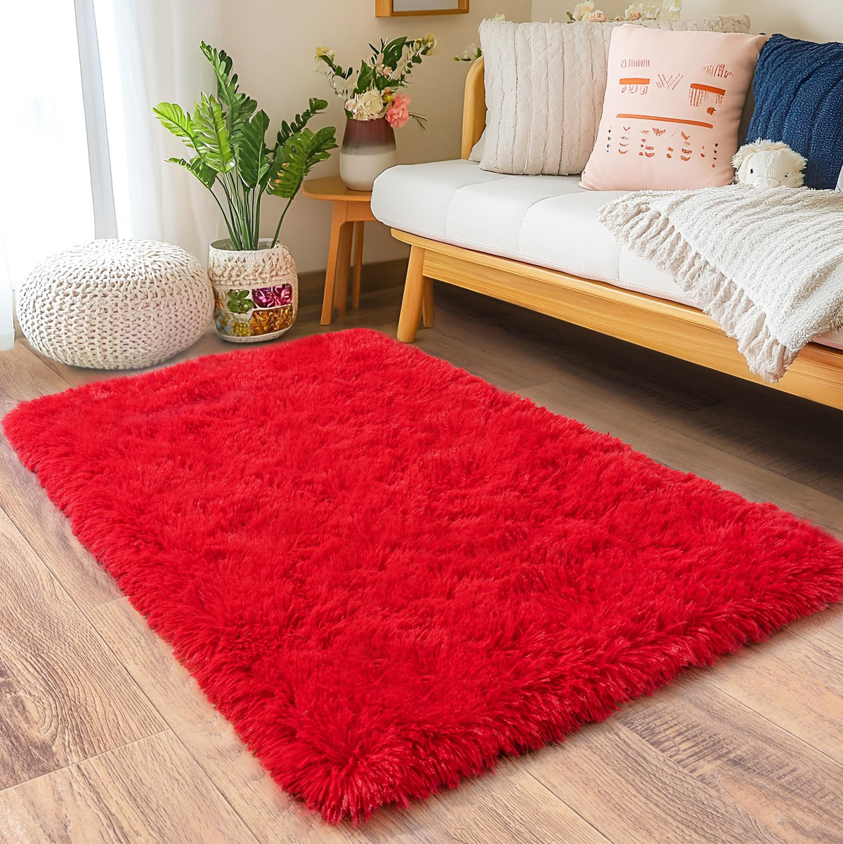 Black Rug for Bedroom, Soft Shaggy Modern Shag 4x6 Area Rugs for Living Room, Upgrade Non-Slip Plush Fluffy Carpet for Kids Boys Girls Room Dorm Home Decor Aesthetic