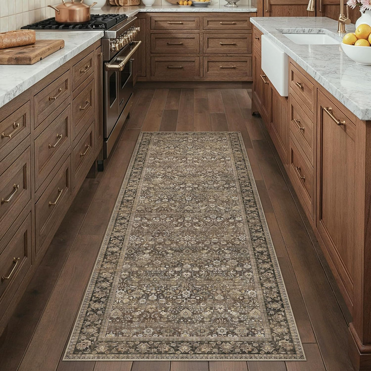 HUGEAR 2x6 Brown Vintage Floral Washable Runner Rug for Hallway