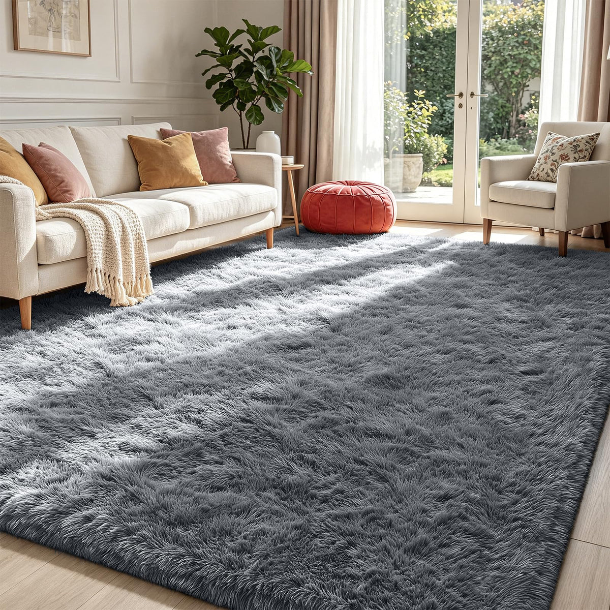 4x6 Beige Rug for Bedroom, Fluffy Shag Area Rug Small Rug Bedroom Carpet