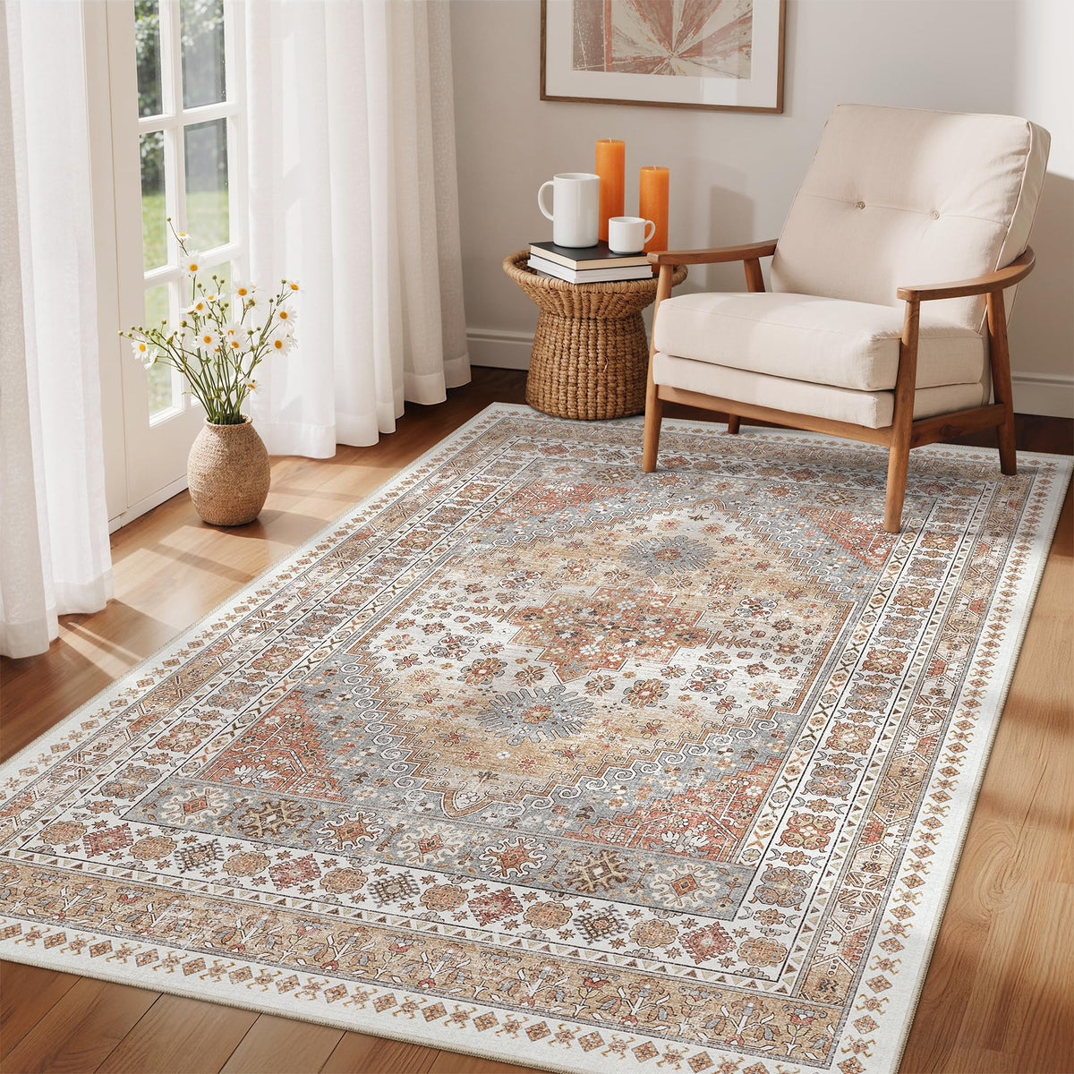 zesthome 5x7 Area Rugs for Living Room,Large Washable Rug,Orange
