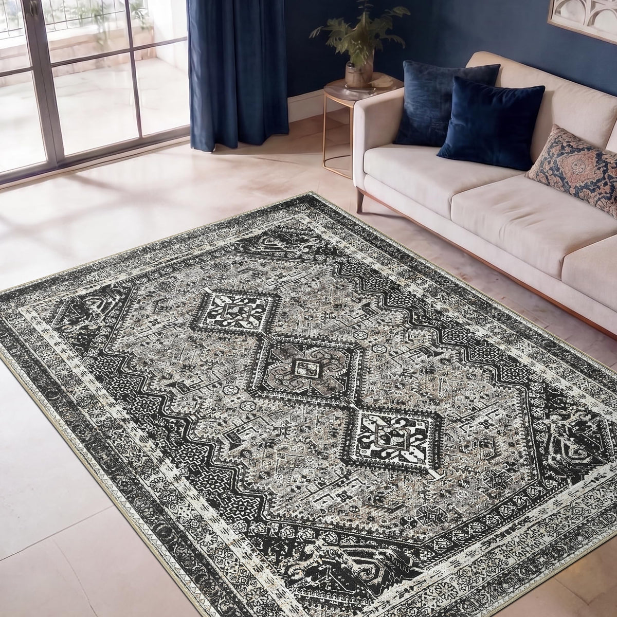 Keen Home Design Vintage Washable Area Rug, Non-Slip Low Pile, 5x7