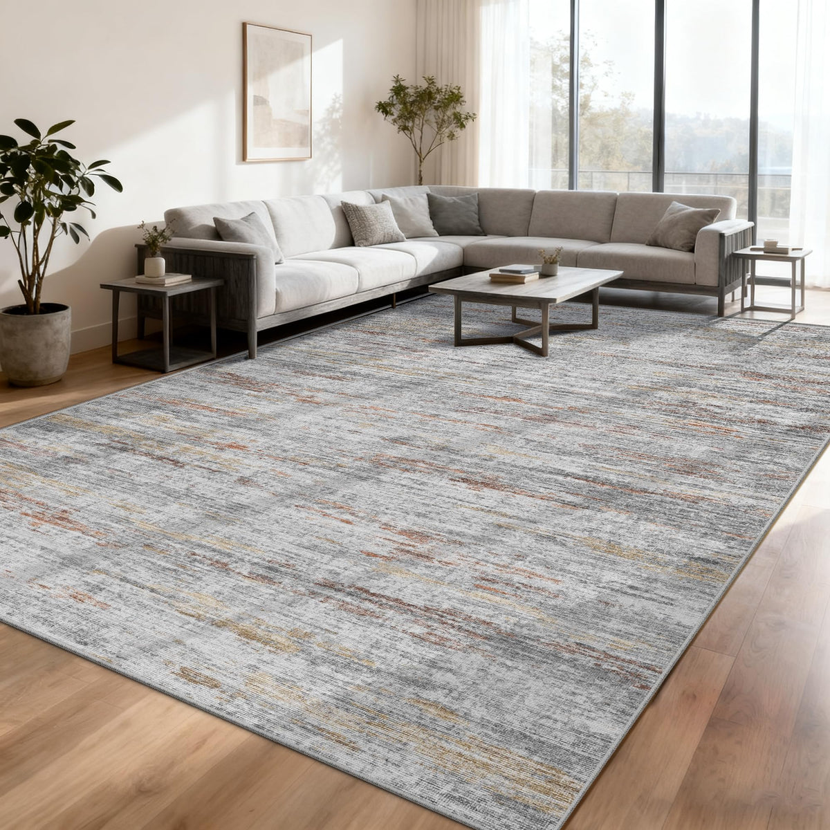 5x7 Area Rugs - Ultra-Thin Washble Rugs,Non-Slip Low Pile Abstract Print Rugs for Living Room,Home Office Decor,Stain Resistant Machine Washable Area Rug