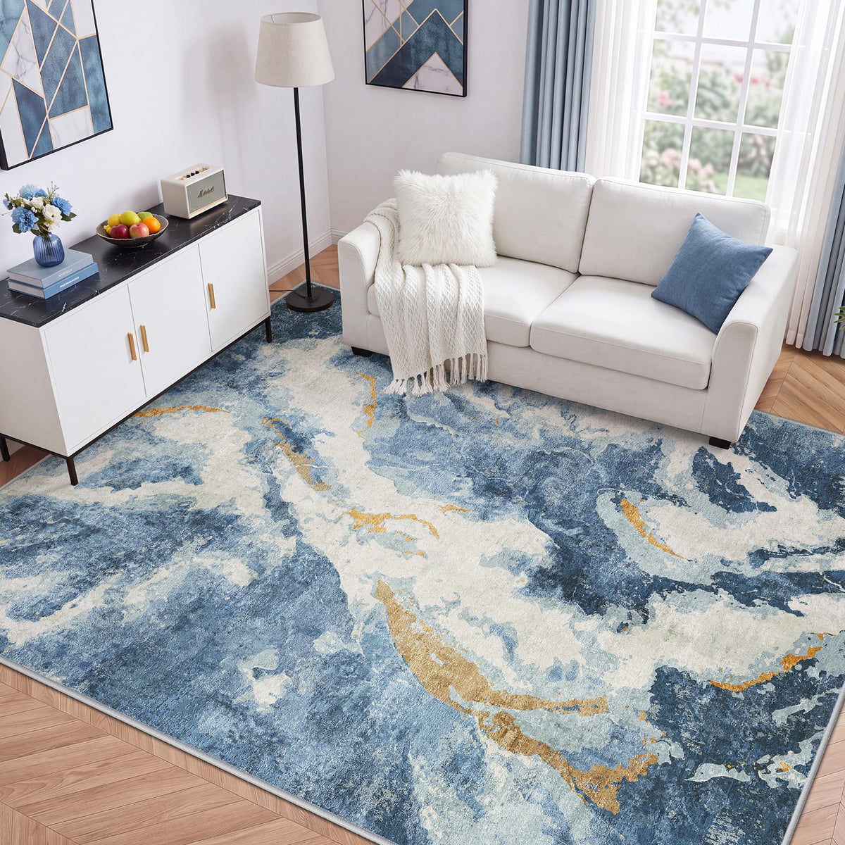 LIVELYGLOW 5x7 Washable Abstract Area Rug, Small Indoor Bedroom Dorm Rug