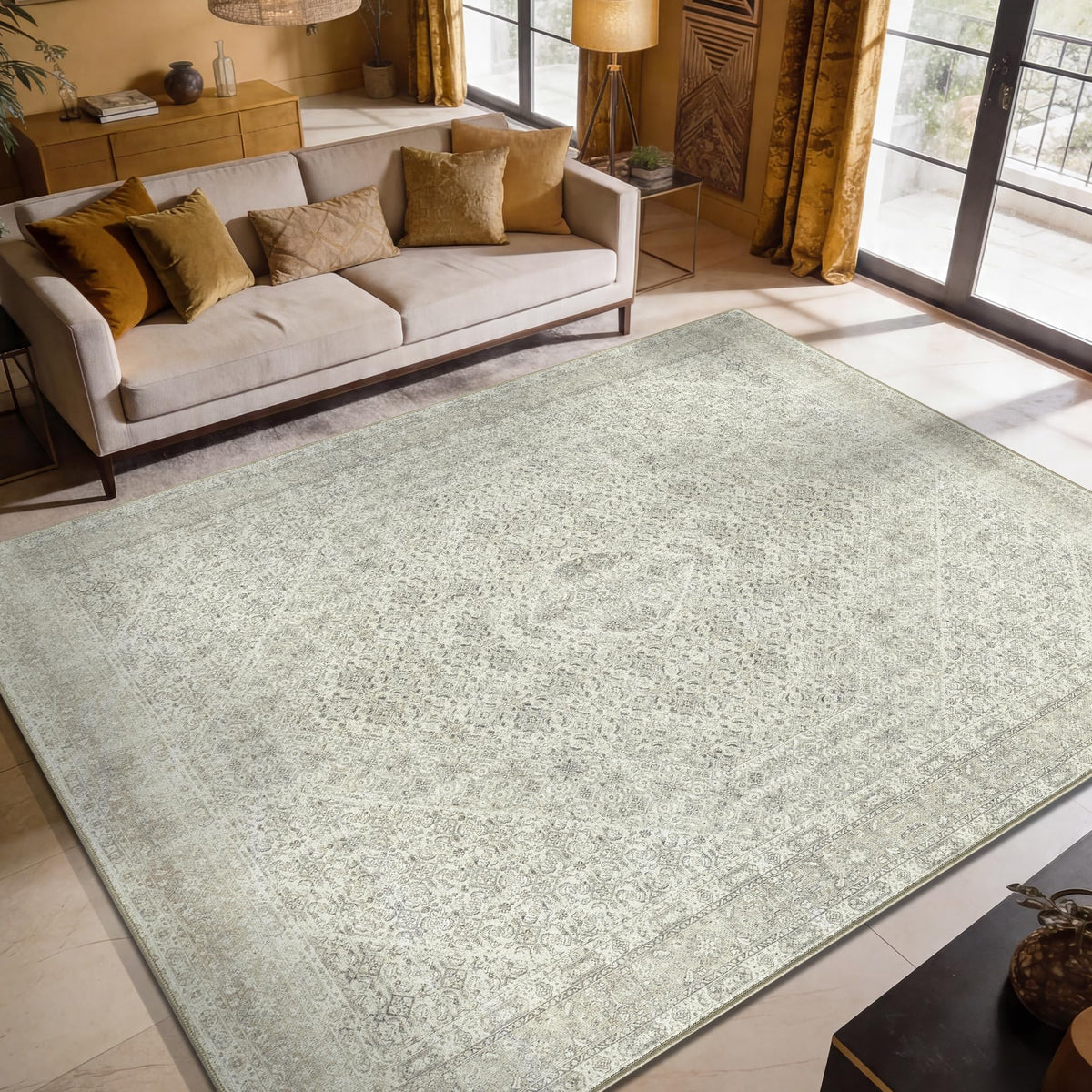 Keen Home Design Vintage Washable Area Rug, Non-Slip Low Pile, 5x7