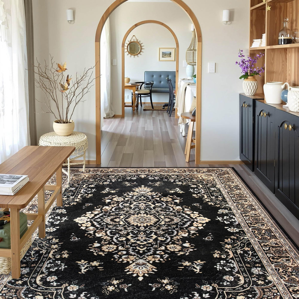 CRYPTOLITE Abstract Area Rug Washable Rug with Non-Slip Backing Low Pile Area Rugs for Living Room,Bedroom,Dining Room,4x6, Gold&Grey