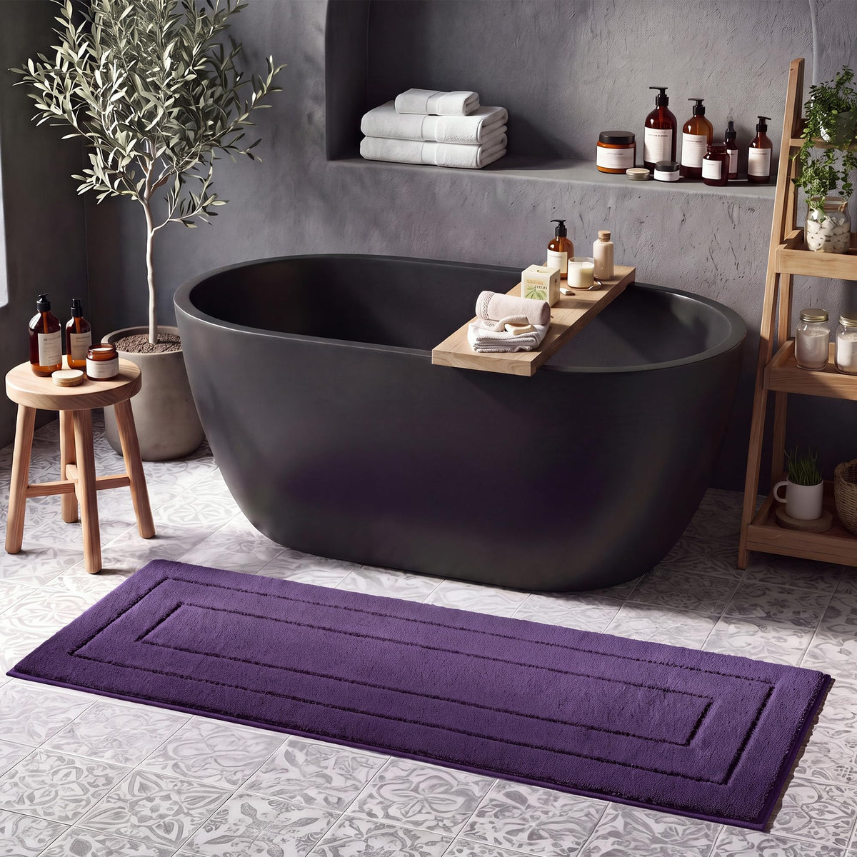 GRANNY SAYS Gray Bathroom Rug 16" x 24", Non-Slip Microfiber Bath Mat