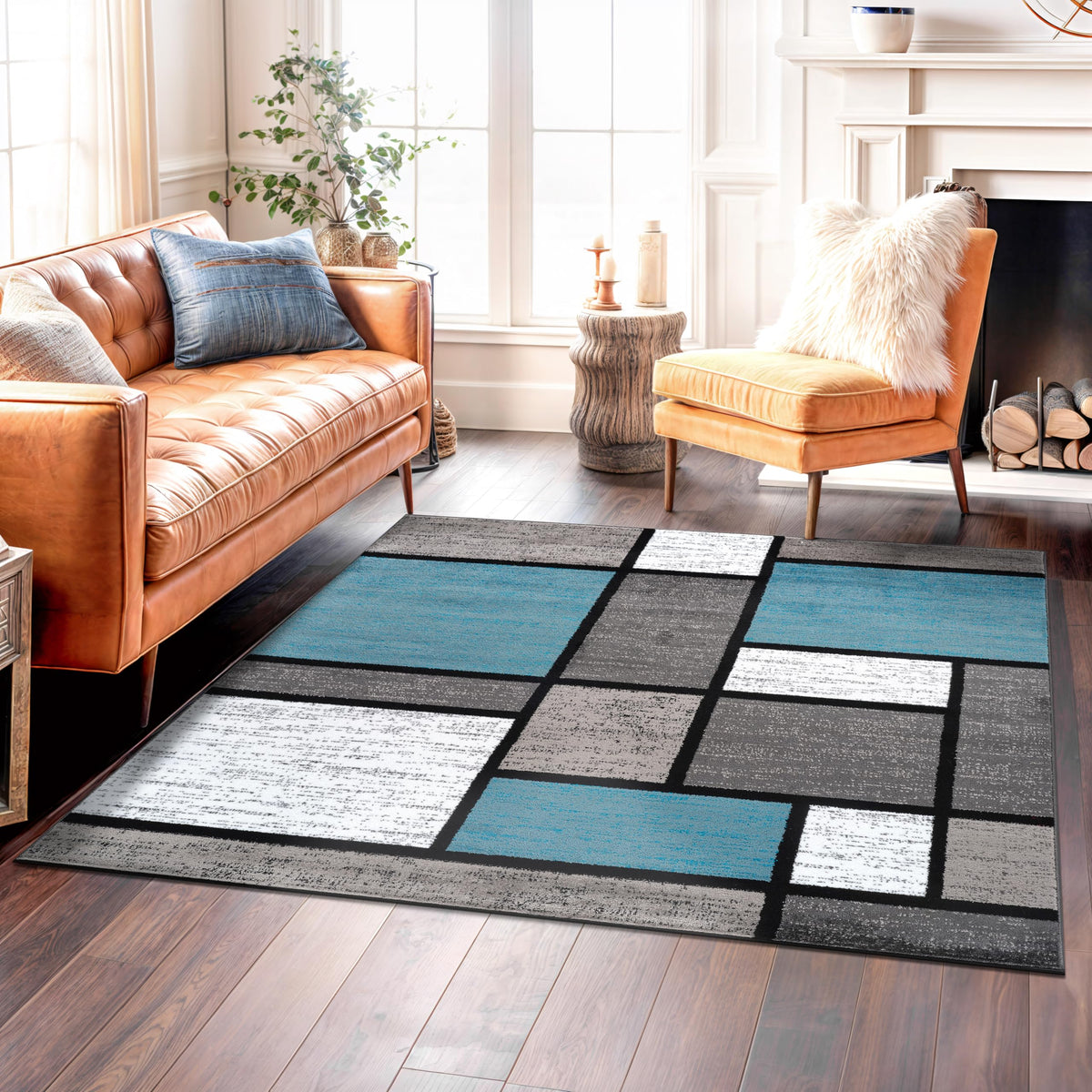 Rugshop Modern Boxes Contemporary Non-Shedding Area Rug Gray 5'3" x 7'3"