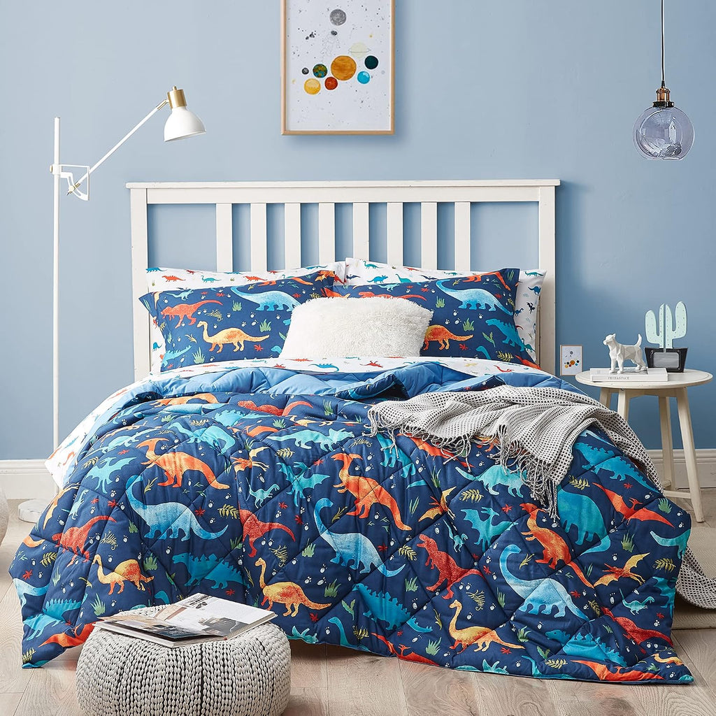 Dinosaur Twin Bedding Sets, 5 Pieces Kids Comforter Set for Boys