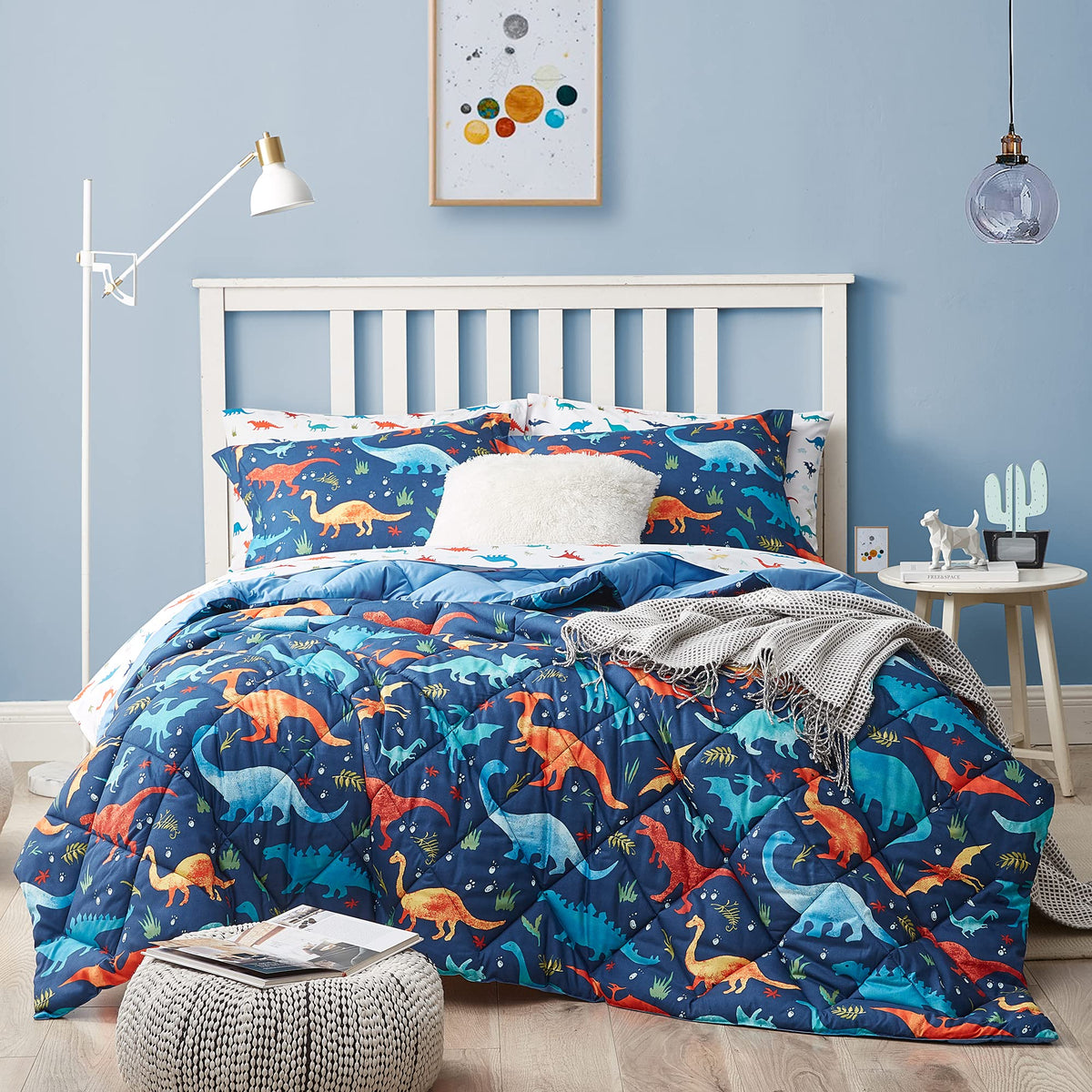 Dinosaur Twin Bedding Sets, 5 Pieces Kids Comforter Set for Boys
