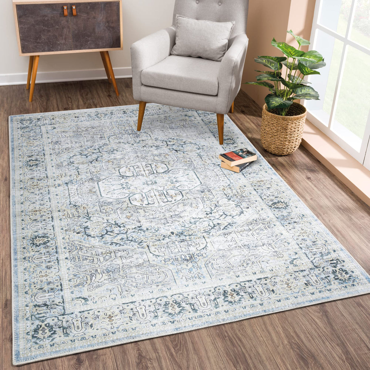 Bloom Rugs Washable Non-Slip 8' x 10' Rug - Gray/Charcoal/Blue Modern Abstract Area Rug for Living Room, Bedroom, Dining Room, and Kitchen - Exact Size: 8' x 10'