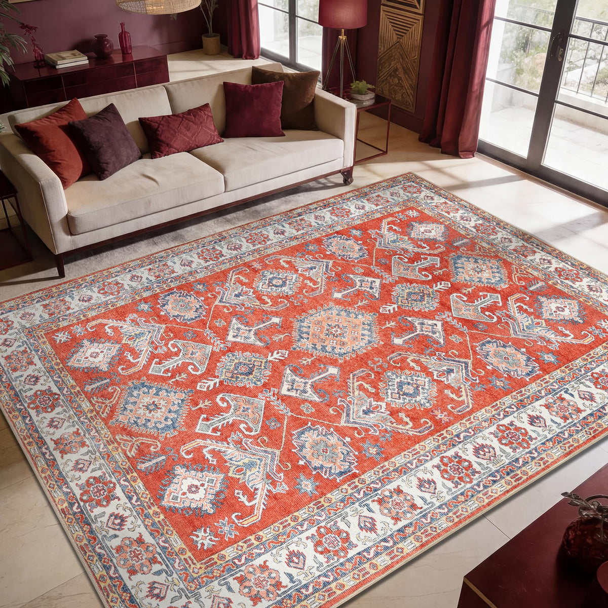 Keen Home Design Vintage Washable Area Rug, Non-Slip Low Pile, 5x7