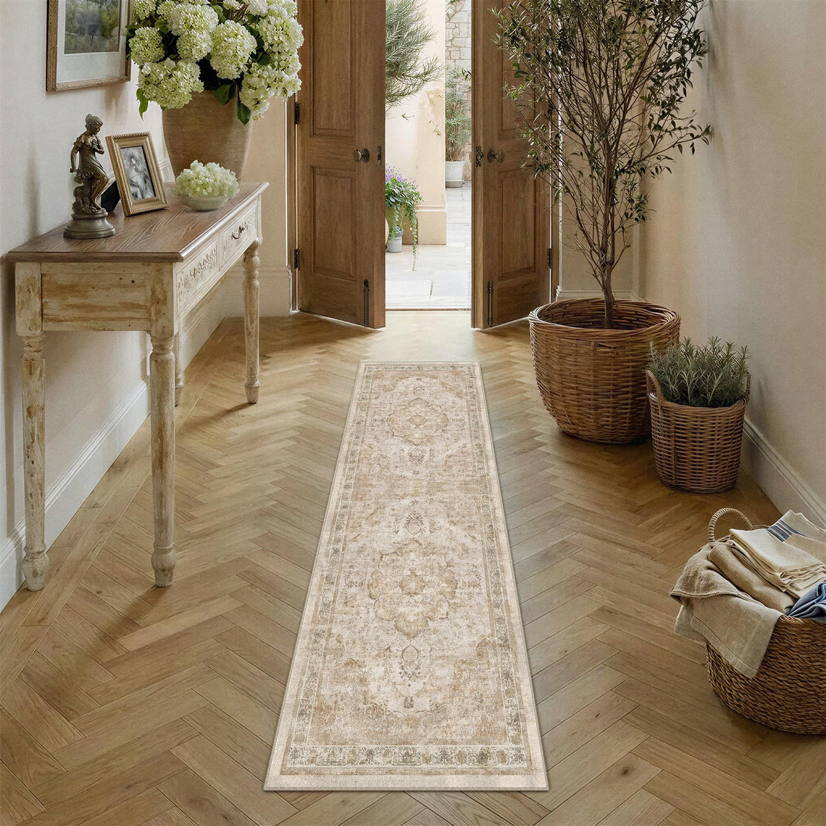 8x10 Beige Area Rug Vintage Carpet
