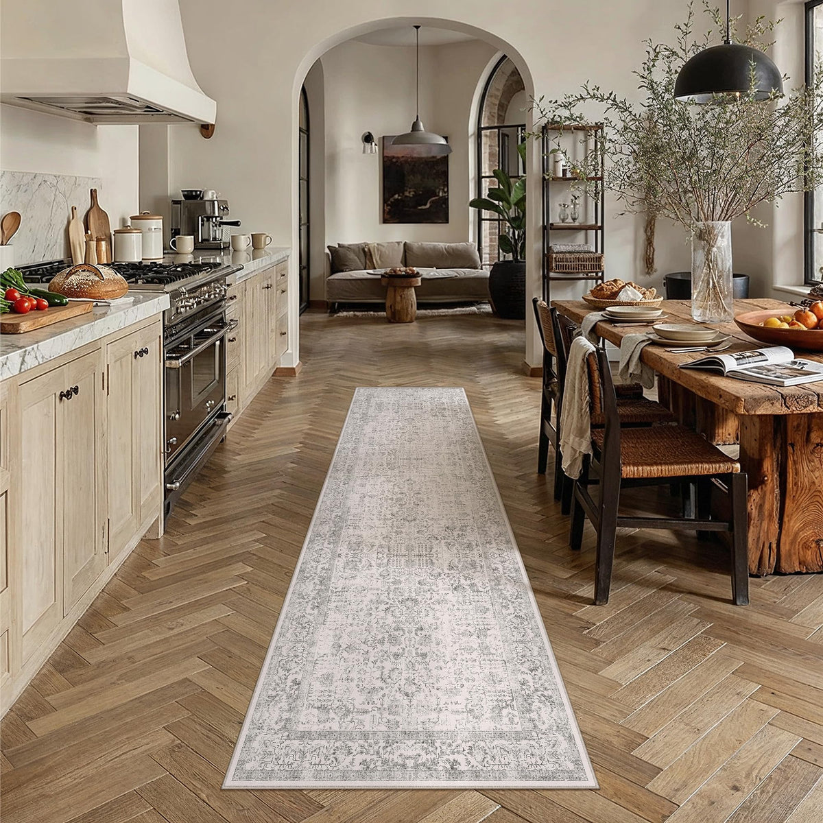PureCozy Beige Area Rug 5x7 Vintage Farmhouse Floral