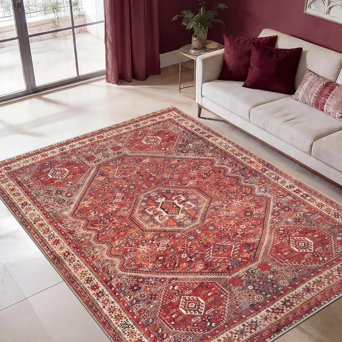 Keen Home Design Vintage Washable Area Rug, Non-Slip Low Pile, 5x7