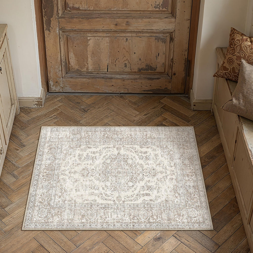 PureCozy 5x7 Beige Area Rug for Living Room Vintage Distressed