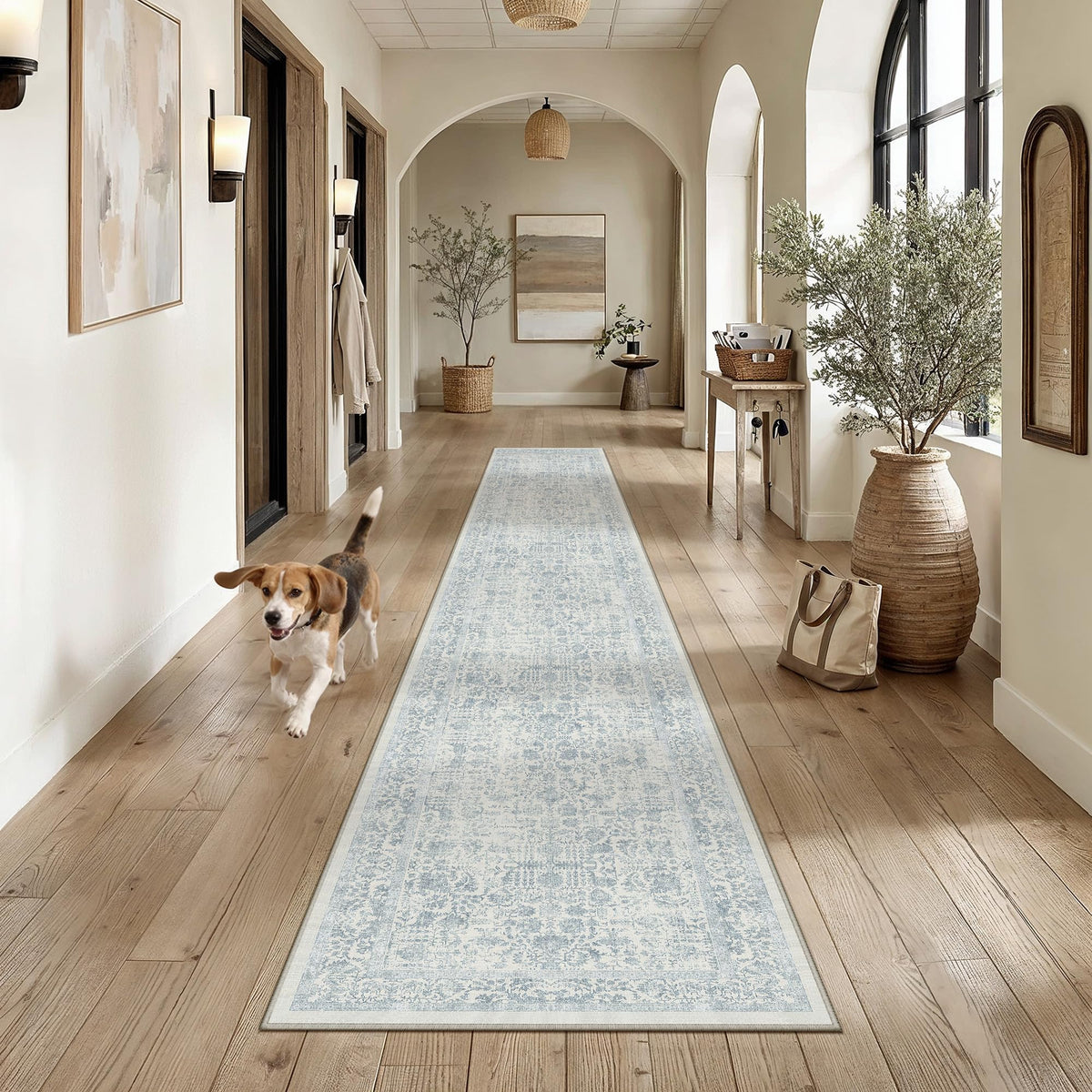 PureCozy Beige Area Rug 5x7 Vintage Farmhouse Floral