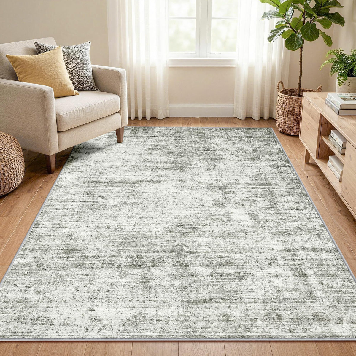 LIVELYGLOW 5x7 Washable Abstract Area Rug, Small Indoor Bedroom Dorm Rug