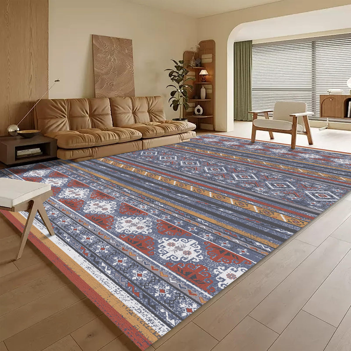 RUGSURE Washable Area Rug - 1/6 Thick - Stain & Water Resistant Non-Slip - Resistant Rug for Living Room, Bedroom, Nursery, Pet & Child Friendly, Vintage Charm Area Rugs (Grey+LightTeal, 3' x 5 ')